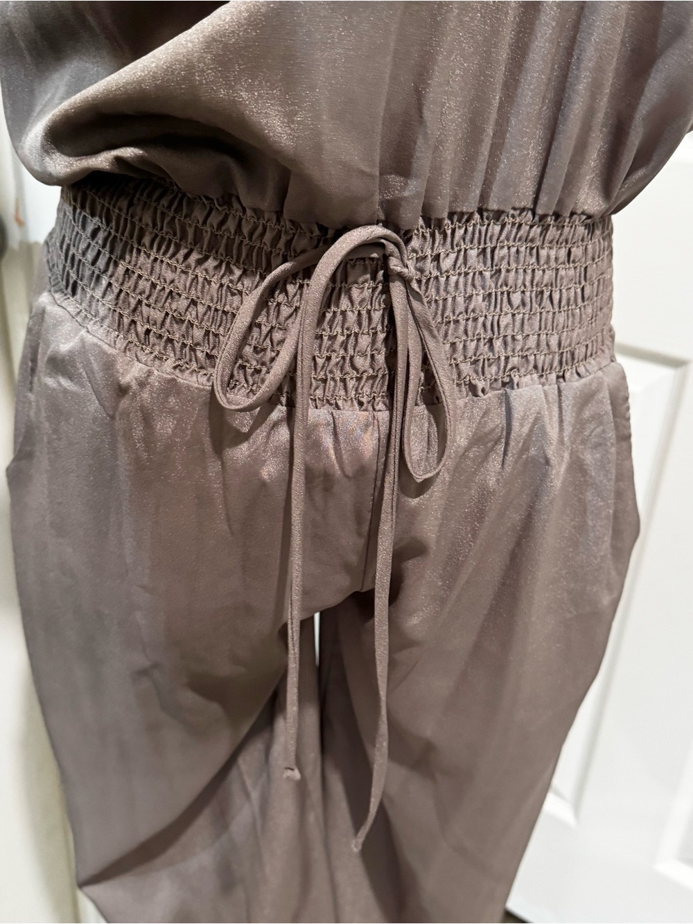 Body Central Light Gray Strapless Smocked-Waist Jumpsuit - Picture 5 of 10
